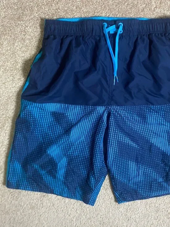 Nike Swim Trunks Men's Large Shorts Rush Blue Geometric Volley Mesh Liner Lined - Picture 3 of 10